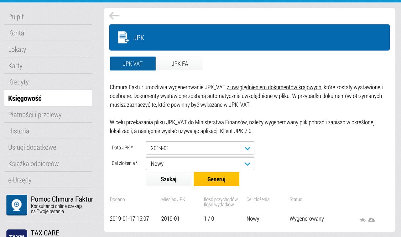 lista plików JPK