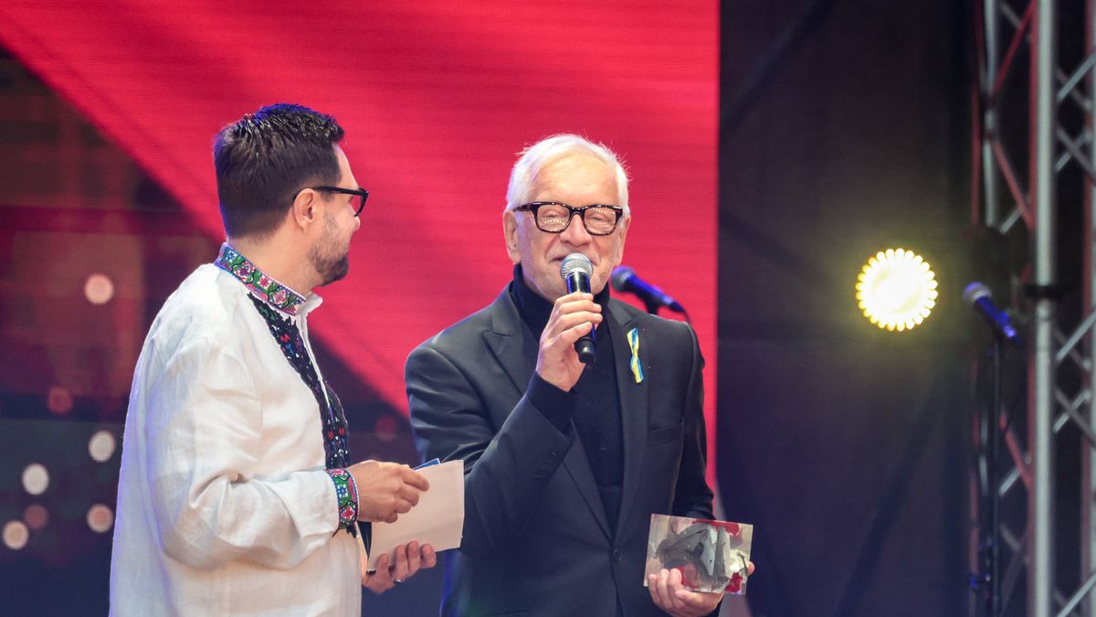 Andrzej Seweryn, Polish actor participates in the celebration of Ukrainian Independence day on Castle Square in central Warsaw, Poland on August 24, 2026. (Photo by Dominika Zarzycka/NurPhoto via Getty Images)