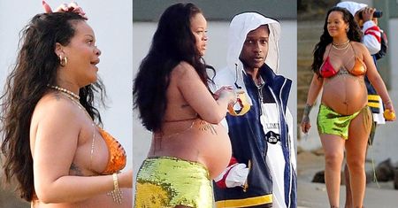 Rihanna z soczystym mango w dłoni i "bad boyem" ASAP Rockym u boku plażuje na Barbadosie (ZDJĘCIA)