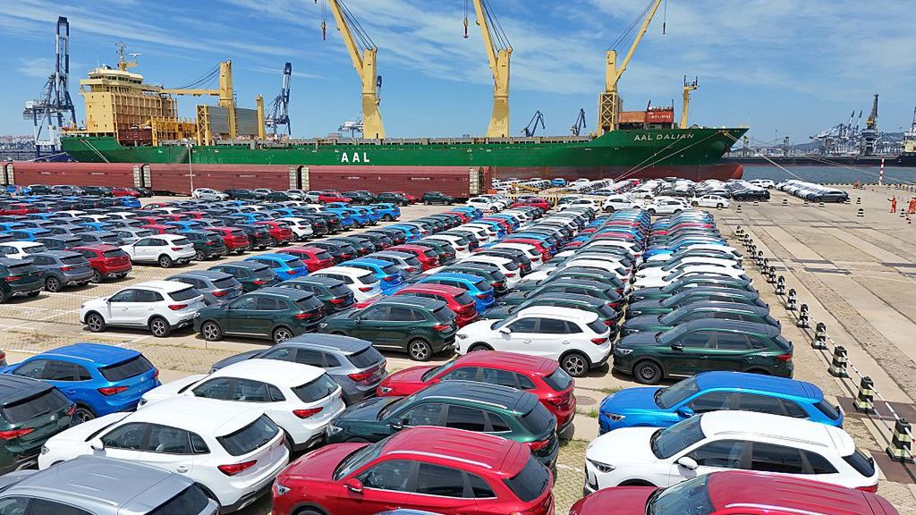 2025 H1 China Export Scale Exceeds 13 Trillion Yuan
Automobiles for export gather at Yantai Port, waiting to be loaded onto ships in Yantai City, Shandong Province, China, on July 14, 2025. (Photo by Costfoto/NurPhoto via Getty Images)
NurPhoto
car export, port operations, global trade, vehicle shipping, automotive industry, costfoto, yantai port, vehicles, export logistics, yantai city, july 14, export market, international trade, shipping logistics., maritime transport, china export, shipping industry, maritime, automobiles, export, ships, nurphoto, automobile export, logistics, port facilities, export hub, china, export business