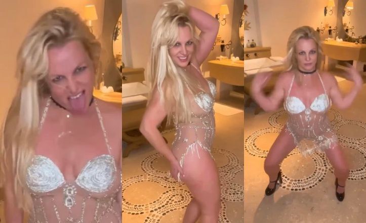 Britney Spears wykonuje dziki taniec w prześwitującej halce do piosenki Justina Timberlake'a. Woła o pomoc? (WIDEO)