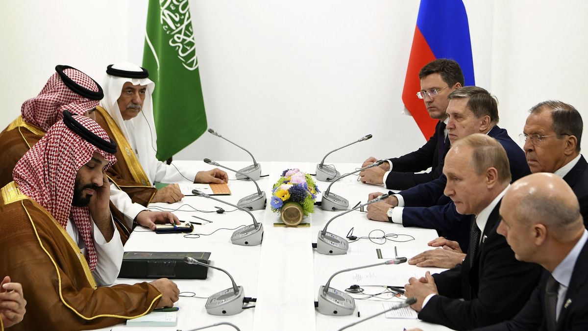 TemporaryRussia's President Vladimir Putin, third from right, and Saudi Arabia's Crown Prince Mohammed bin Salman, left, hold a bilateral talk on the sidelines of the G-20 Summit in Osaka, western Japan Saturday, June 29, 2019. (Yuri Kadobnov/Pool Photo via AP)Pool AFP