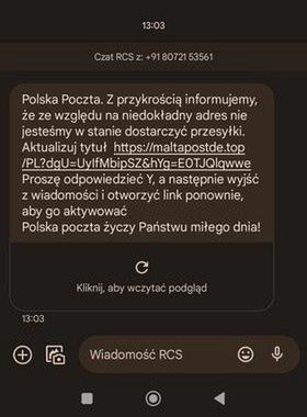 Fałszywy komunikat RCS, który dotarł do Czytelnika