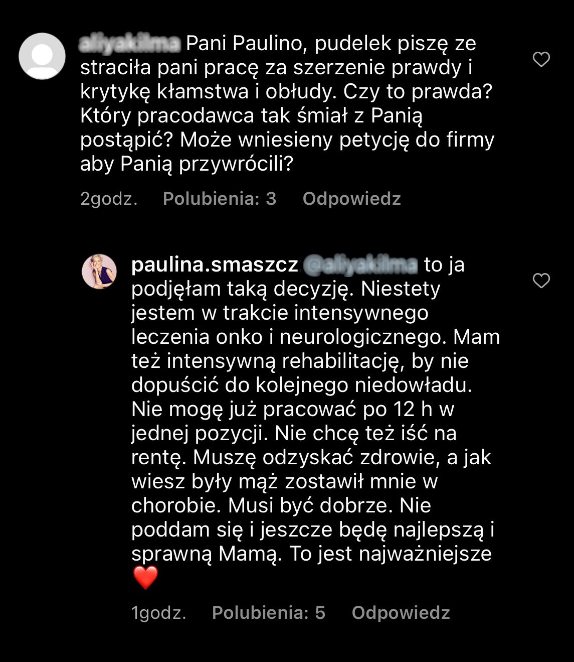Paulina Smaszcz odpowiada na pytania o utratę posady