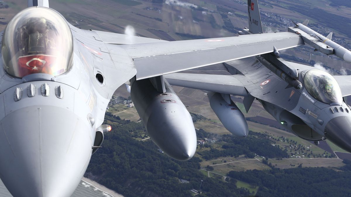 MALBORK, POLAND - AUGUST 27: F-16 fighter jets of Turkish Air Forces perform NATO Air Policing duty in Malbork, Poland on August 27, 2021. (Photo by Cuneyt Karadag/Anadolu Agency via Getty Images)