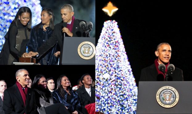 Obama z rodziną ostatni raz zapalili światełka na choince przed Białym Domem (ZDJĘCIA)