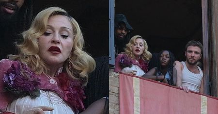 Pozbawiona filtrów 67-letnia Madonna dogląda z okna wyścigów konnych w towarzystwie CZWÓRKI DZIECI