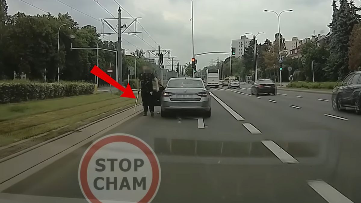 Nagranie z Warszawy. Mężczyzna wyskoczył z pałką.