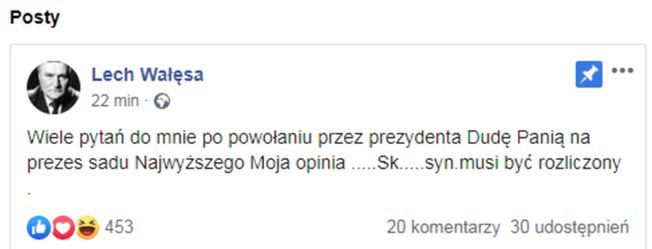 Wpis Lecha Wałęsy na Twitterze