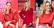 Odziane w czerwone fatałaszki celebrytki lansują się na evencie: Paulina Krupińska, Agnieszka Hyży, Ola Żebrowska