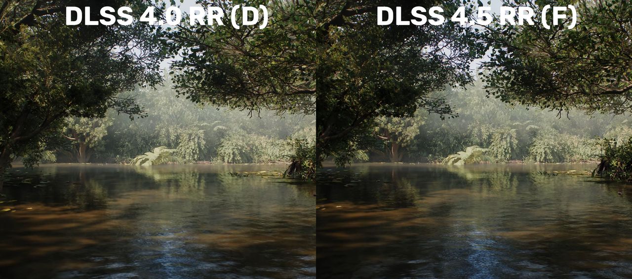 NVIDIA DLSS Ray Reconstruction - 4.0 vs 4.5 - odbicia w wodzie