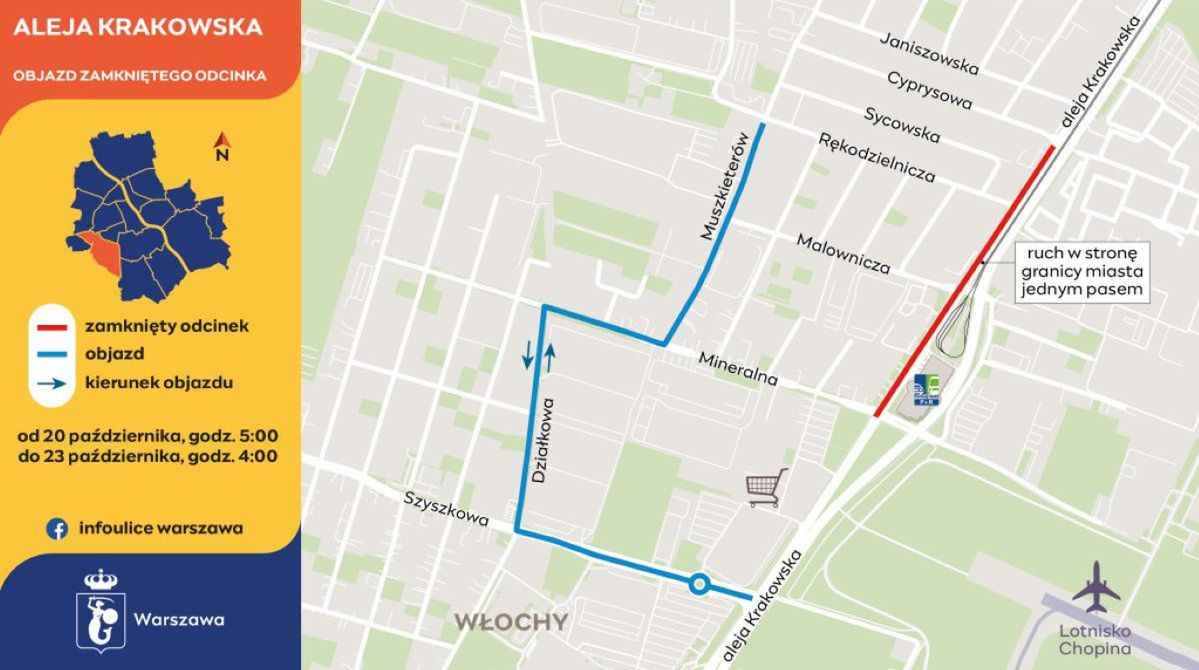 Warszawa: Remont ważnej wylotówki. Jeden pas przez trzy dni