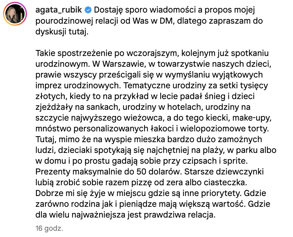 Agata Rubik rozprawia o urodzinach dzieci 