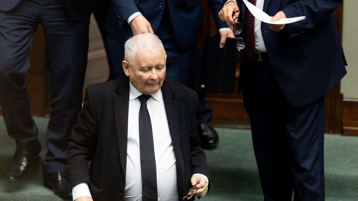 Jaroslaw Kaczynski is participating in the parliamentary debate on the appointment of Donald Tusk's government in Warsaw, Poland, on December 12, 2023. (Photo by Foto Olimpik/NurPhoto via Getty Images)