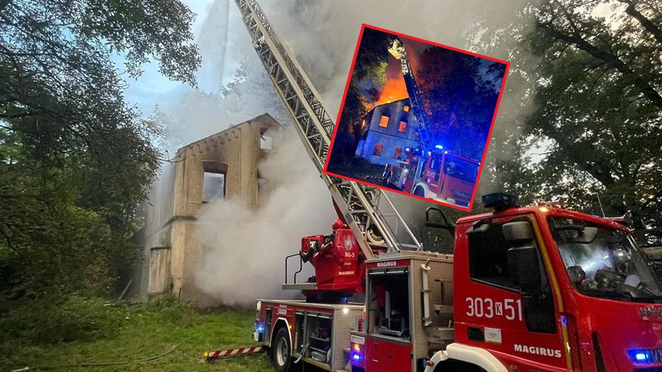 Pożar oficyny dworskiej zabytkowego pałacu w Piekarach