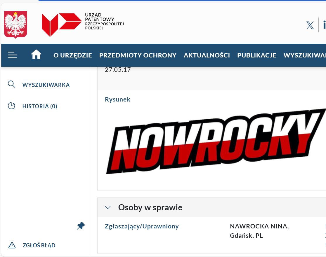 Zgłoszenie nazwy do Urzędu Patentowego przez Ninę Nawrocką