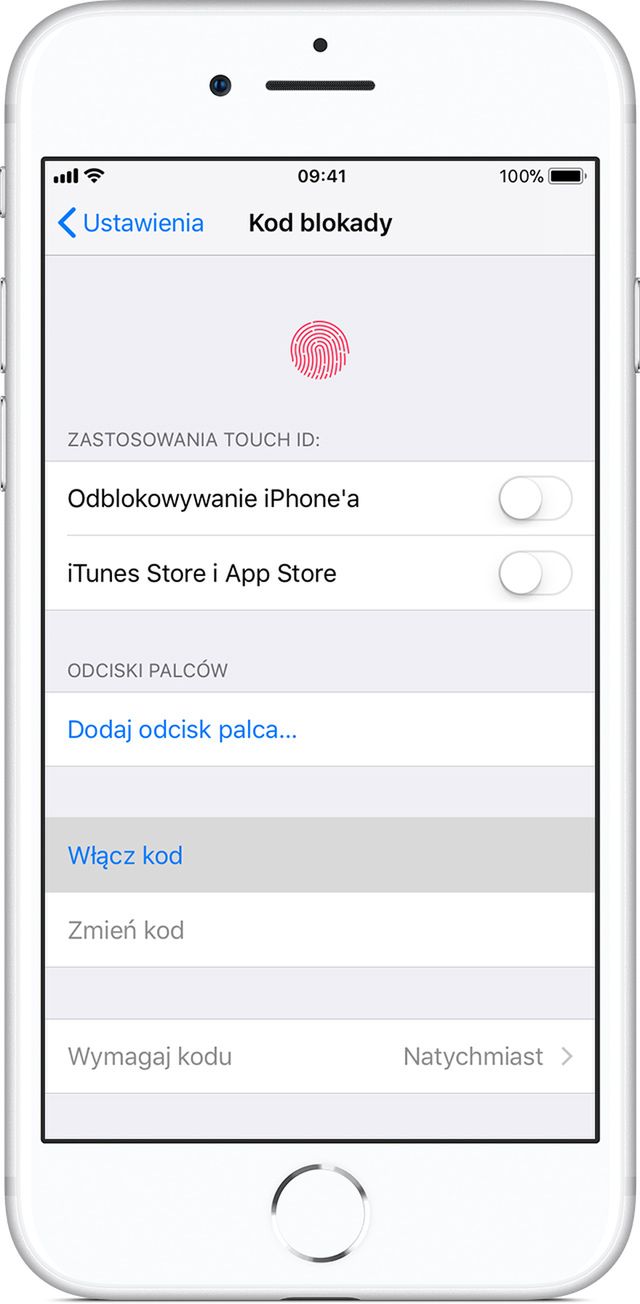 iOS 11 na iPhonie 8: ustawienia kodu blokady (źródło: apple.com)