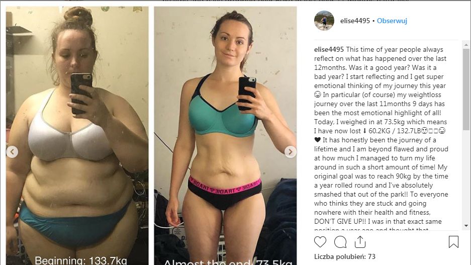 Elise schudła 50 kg w 10 miesięcy