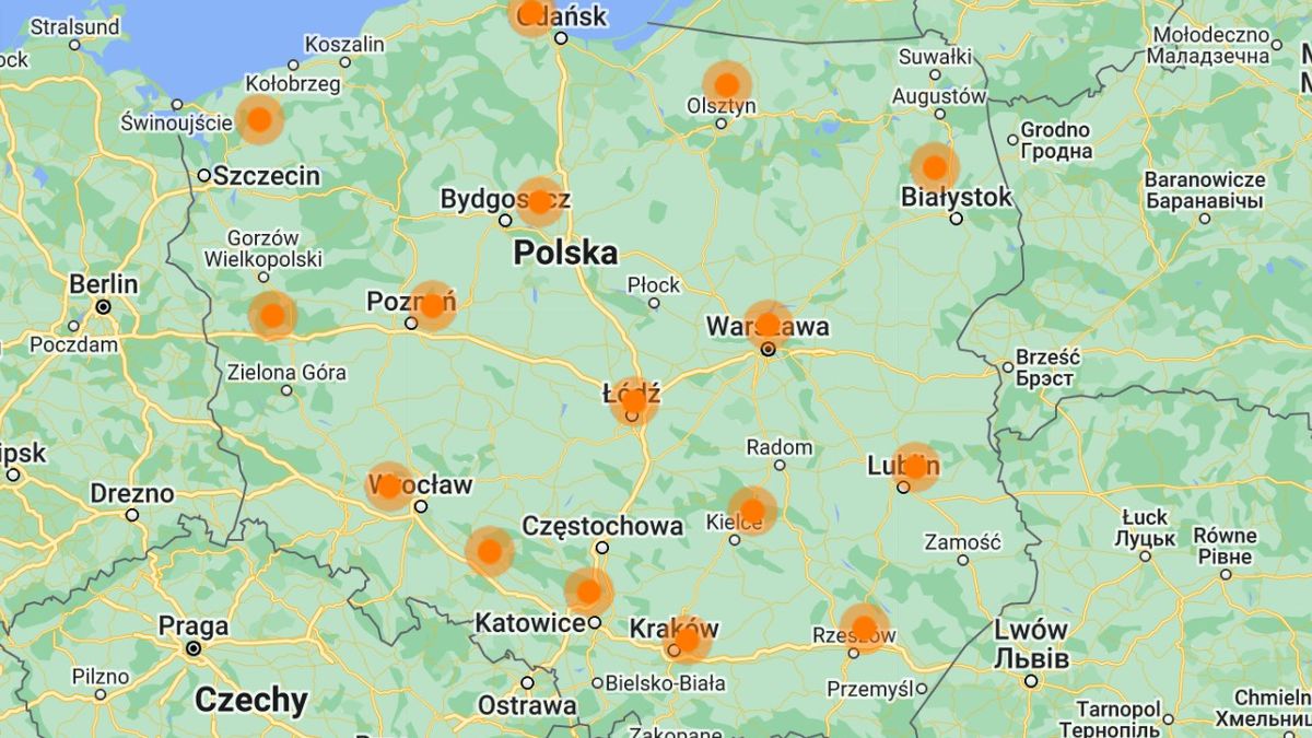 Mapa sieci światłowodów Orange