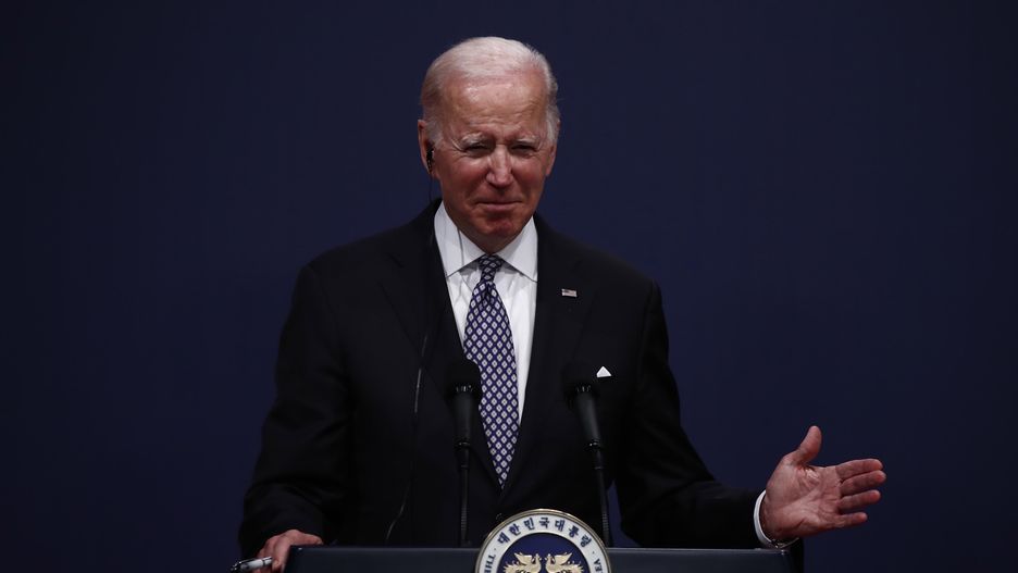 US President Joe Biden speaks with South Korean President Yoon Suk-yeol (not pictured), during a joint press conference at the Presidential office in Seoul, South Korea, 21 May 2022. Biden arrived in Korea for a three-day visit. EPA/JEON HEON-KYUN / POOL Dostawca: PAP/EPA.