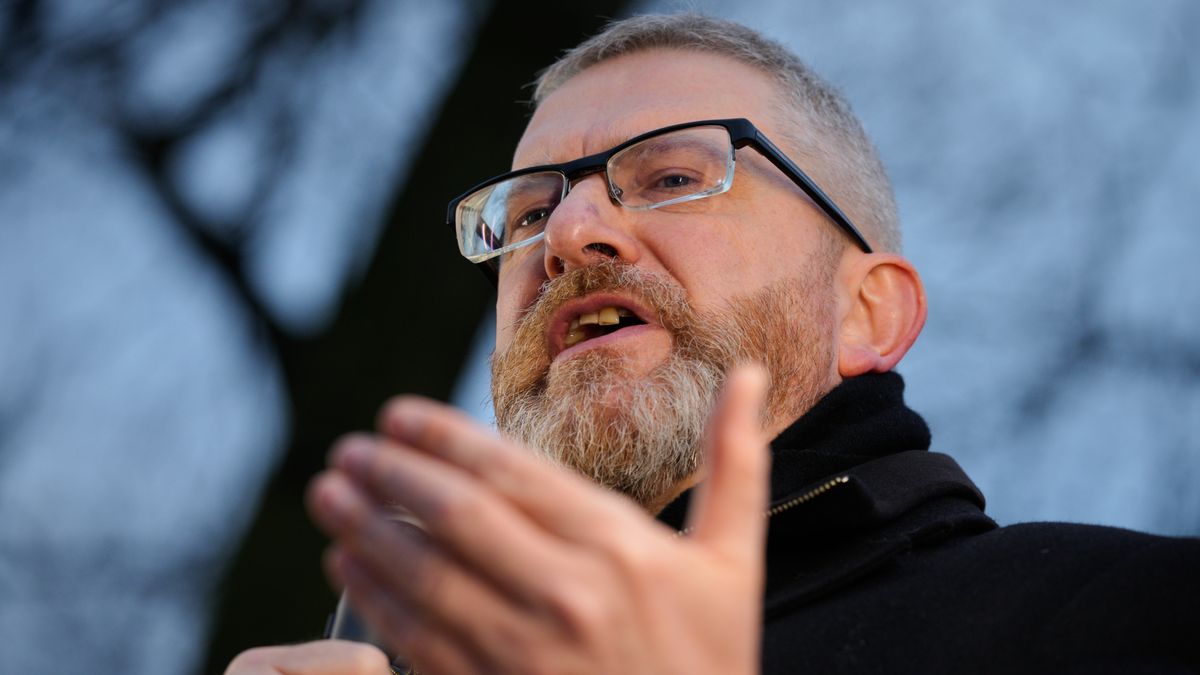 Canidate for the this year's presidential elections for the far-right Confederation of the Polish Crown party Grzegroz Braun is seen campaigning in Minsk Mazowiecki, Poland on 27 March, 2025. (Photo by Jaap Arriens/NurPhoto via Getty Images)