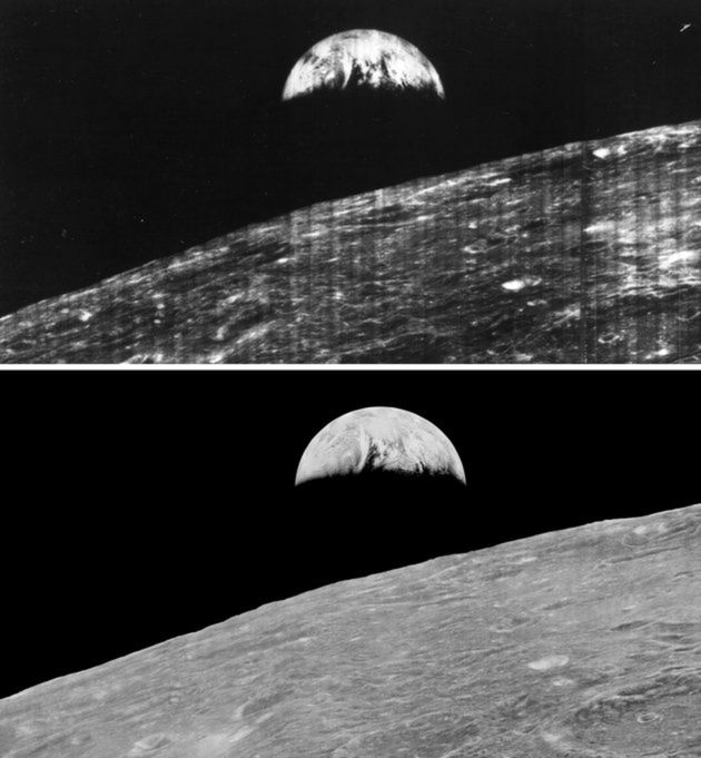Porównanie oryginalnego zdjęcia wschodu Ziemi z 1966 roku z odzyskanym i opublikowanym w 2008