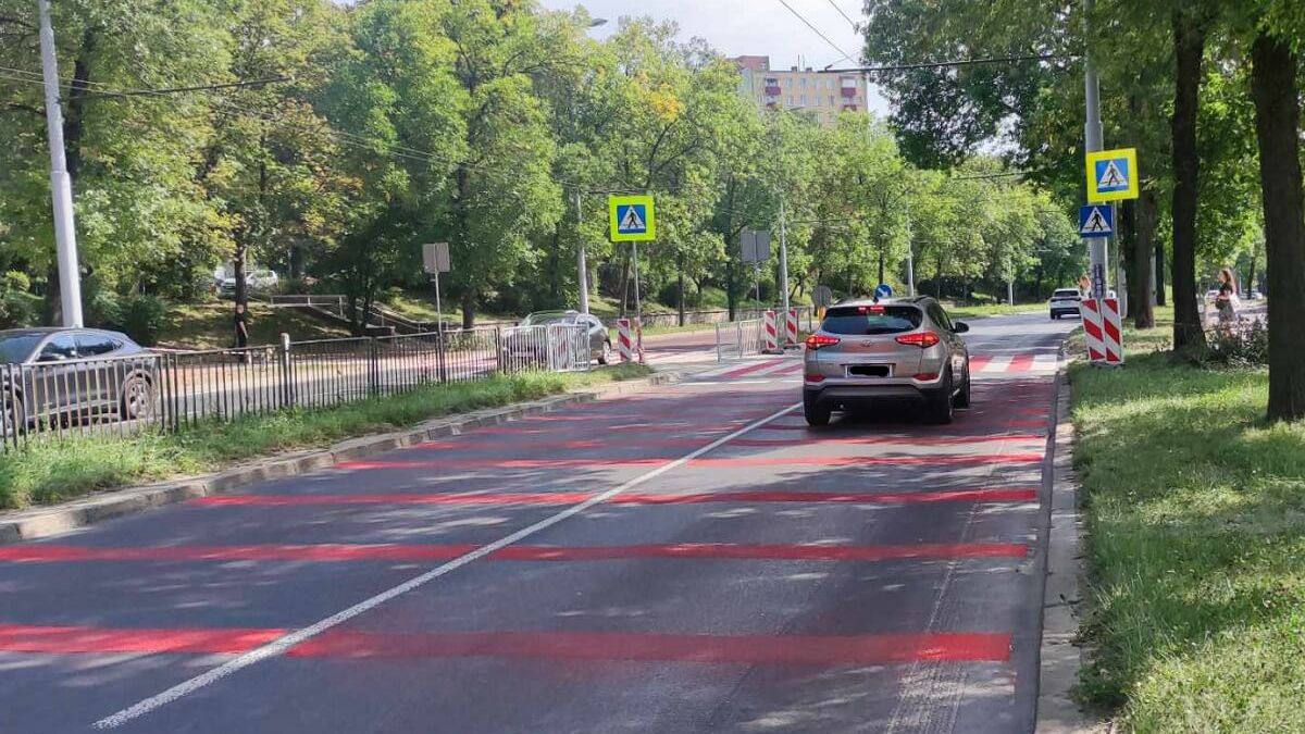 Pasy akustyczne przed przejściem dla pieszych na al. Andersa