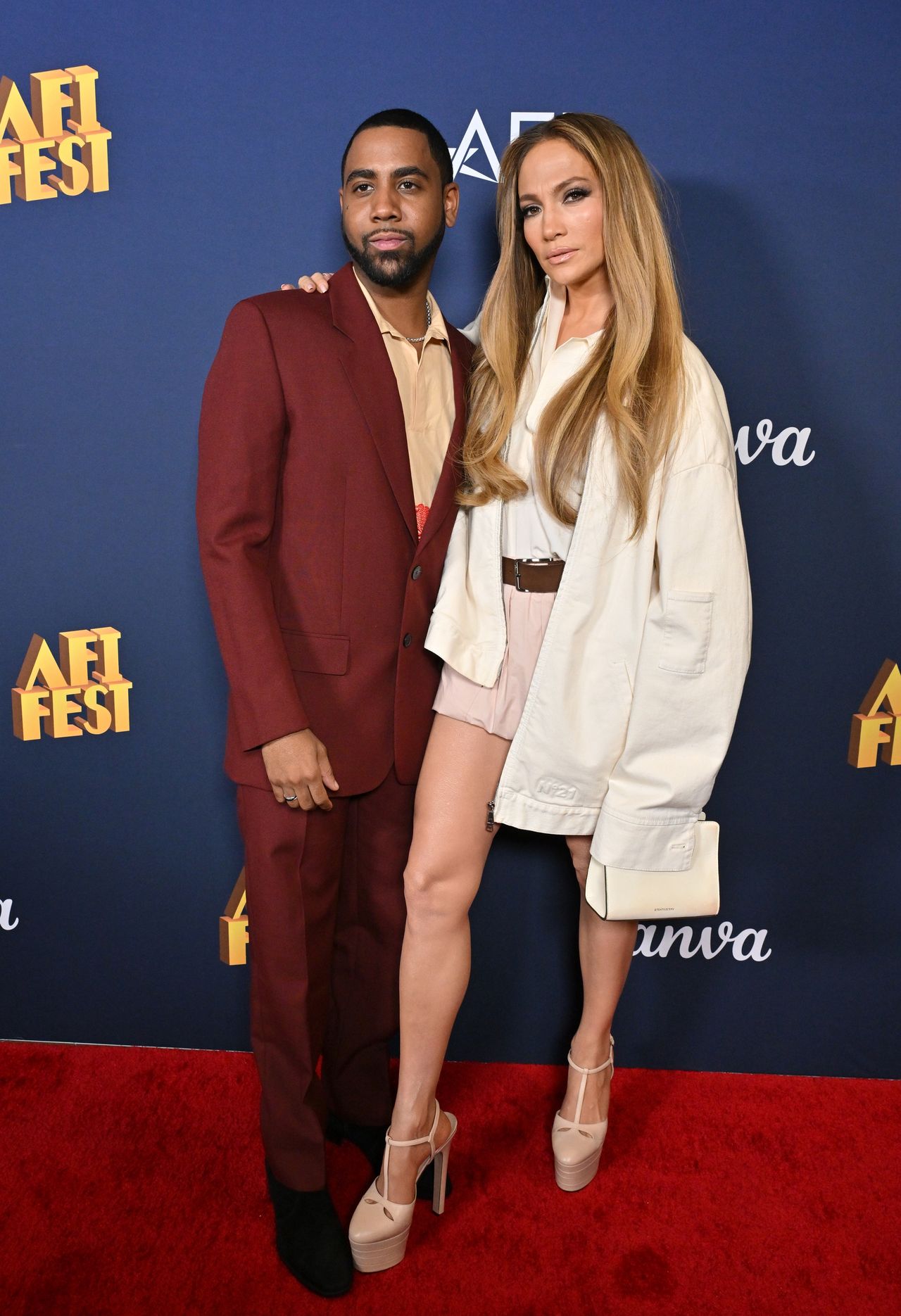 HOLLYWOOD, CALIFORNIA - OCTOBER 26: Jharrel Jerome and Jennifer Lopez attend the 2024 AFI Fest - "Unstoppable" Photo Call at TCL Chinese 6 Theatres on October 26, 2024 in Hollywood, California. (Photo by Axelle/Bauer-Griffin/FilmMagic)