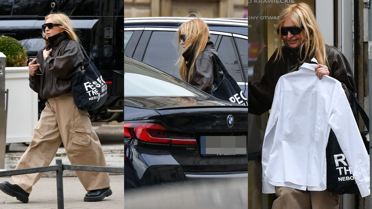 69-letnia Monika Olejnik w młodzieżowych fatałaszkach pędzi do krawca, po czym ładuje się do BMW za ponad 300 tys. zł (ZDJĘCIA)