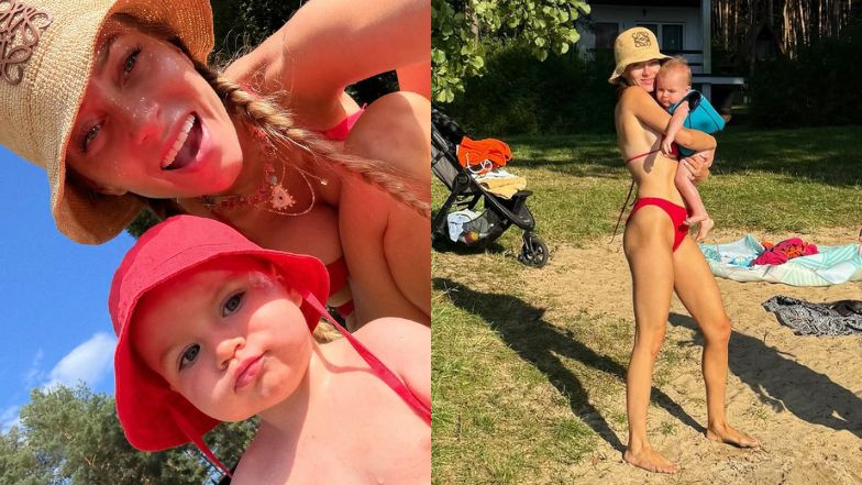 Odziana w bikini Marcelina Zawadzka pozuje z synem