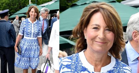 Przejęta matka księżnej Kate we wzorzystej sukience kibicuje na Wimbledonie (ZDJĘCIA)