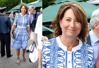 Przejęta matka księżnej Kate we wzorzystej sukience kibicuje na Wimbledonie (ZDJĘCIA)