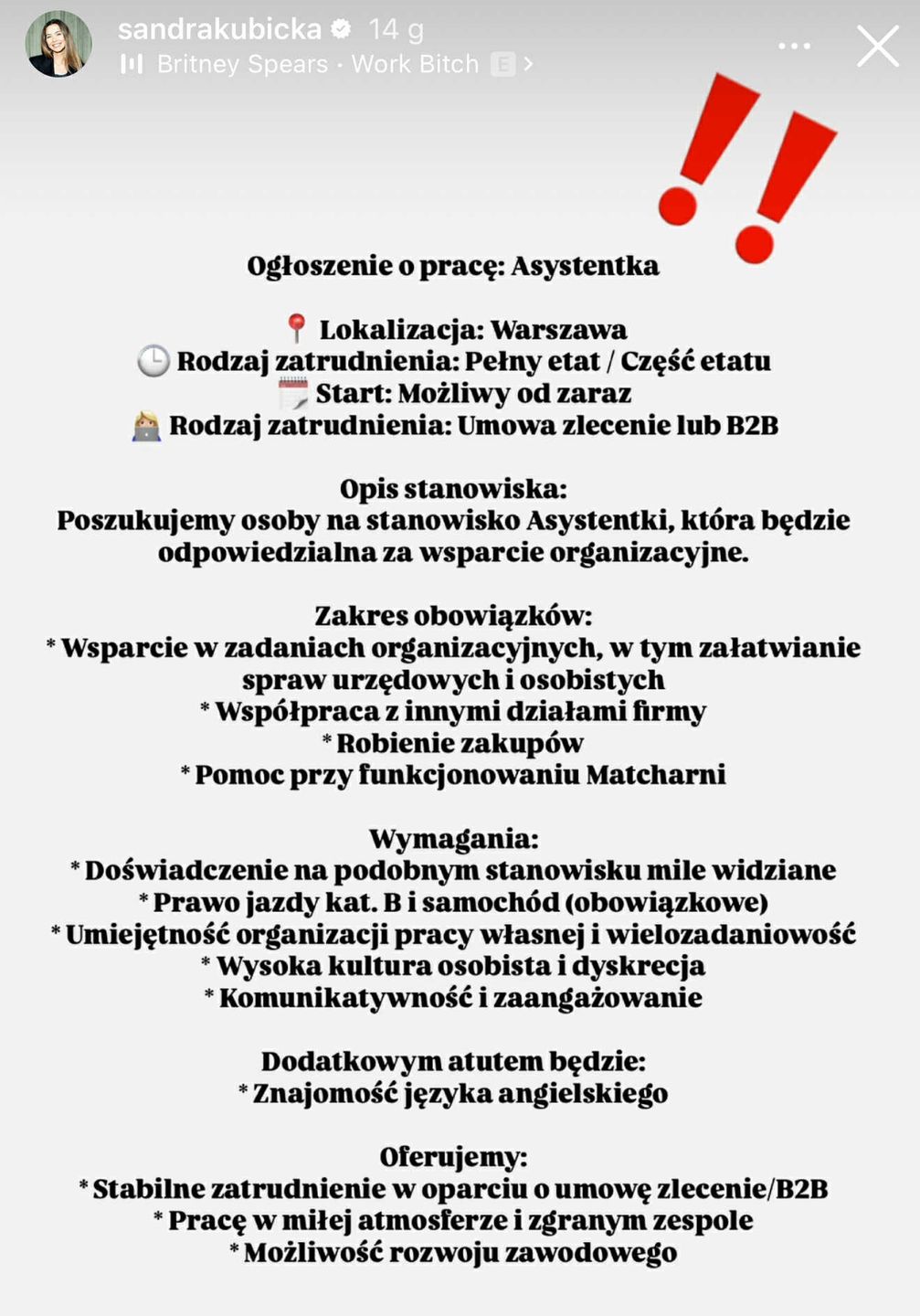 Sandra Kubicka poszukuje pracowników