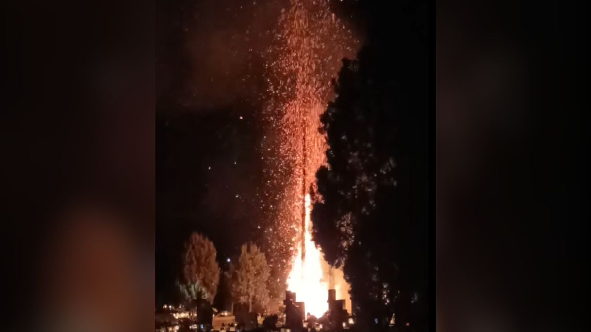 Pożar na cmentarzu.