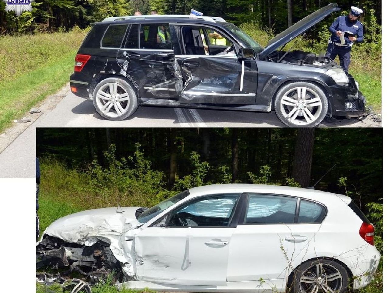 Wólka Husińska: 62-latek w mercedesie wyprzedzał betoniarkę jadącą pod górkę. Czołowo zderzył się z bmw