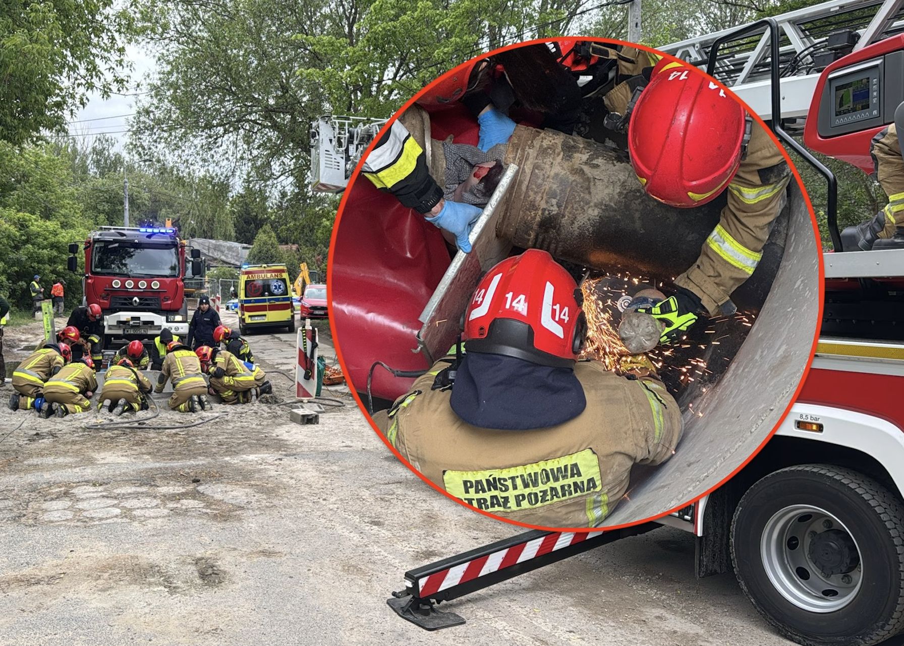 Groźny wypadek na Mokotowie – młody robotnik w pułapce
