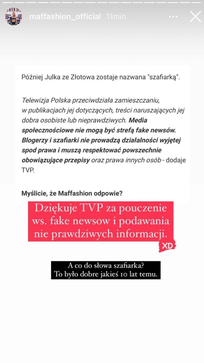 Maffashion odpowiada na zaczepki TVP