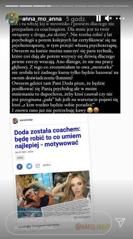 Screen z Instagrama Anny Mochnaczewskiej