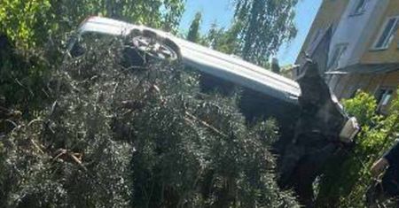 Niebezpieczny wypadek w Toruniu. 2,8 promila. Auto wylądowało w krzakach