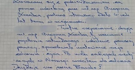 Do komendanta wpłynęły podziękowania dla Policjanta, który uratował życie mężczyzny