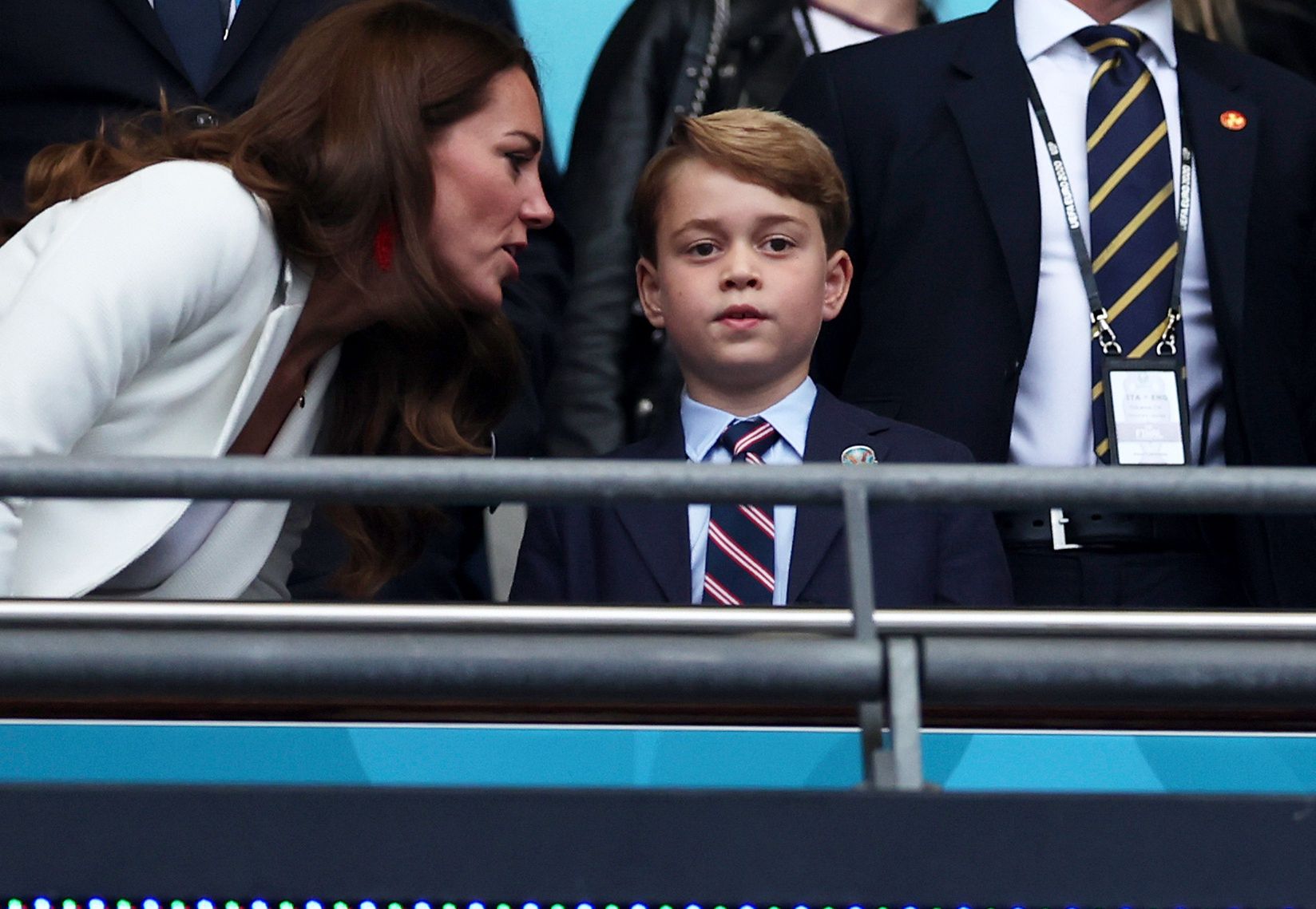 Italy v England - UEFA Euro 2020: FinalLONDON, ENGLAND - JULY 11: Catherine, Duchess of Cambridge, Prince George of Cambridge and Prince William, Duke of Cambridge and President of the Football Association look on during the UEFA Euro 2020 Championship Final between Italy and England at Wembley Stadium on July 11, 2021 in London, England. (Photo by Eddie Keogh - The FA/The FA via Getty Images)Eddie Keogh - The FA