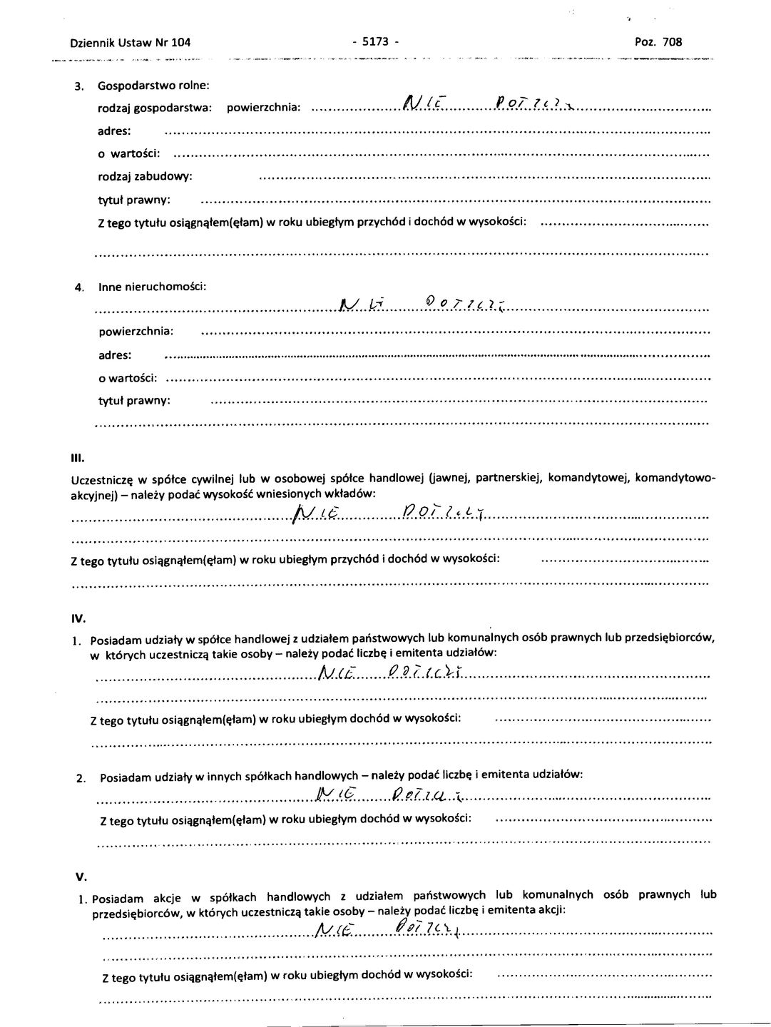 Oświadczenie majątkowe Adama Bielana