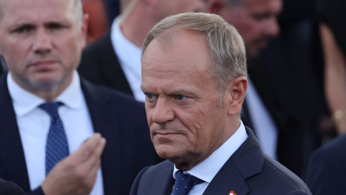 Polish Prime Minister Donald Tusk during Armed Forces Day parade in Warsaw, Poland on August 15, 2024. (Photo by Jakub Porzycki/NurPhoto via Getty Images)