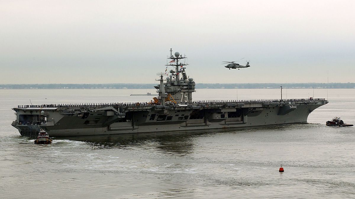 USS Truman Heads Departs Norfolk
NORFOLK, VA - OCTOBER 13:  In this U.S. Navy handout, the aircraft carrier USS Harry S. Truman departs Pier 14 at Norfolk Naval Station October 13, 2004 in Norfolk, Virginia. (Photo by  Jason R. Zalasky/U.S. Navy via Getty Images)
U.S. Navy
norfolk water military usn helicopter ship CVN 75 carrier air wi