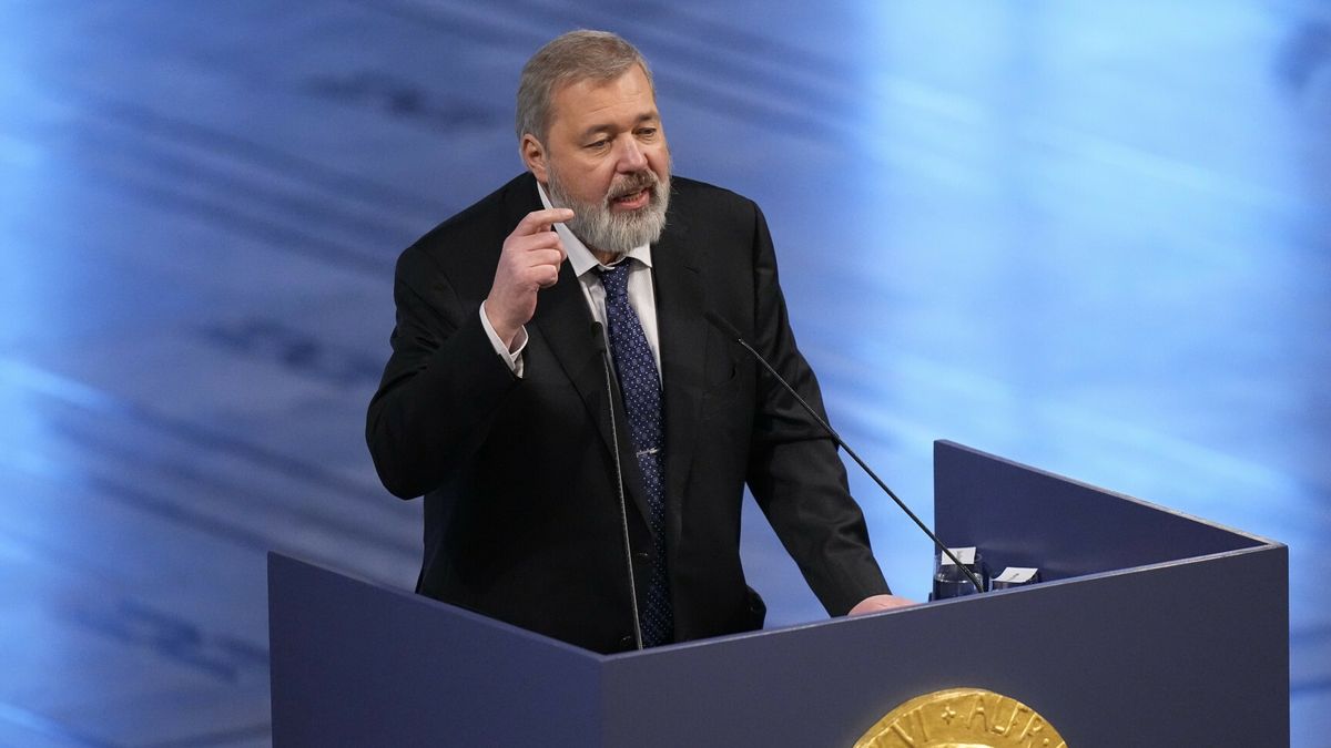TemporaryNobel Peace Prize winner Dmitry Muratov from Russia speaks during the Nobel Peace Prize ceremony at Oslo City Hall, Norway, Friday, Dec. 10, 2021. The Norwegian Nobel Committee cited Maria Ressa of the Philippines and Muratov's fight for freedom of expression, stressing that it is vital in promoting peace. (AP Photo/Alexander Zemlianichenko)AP