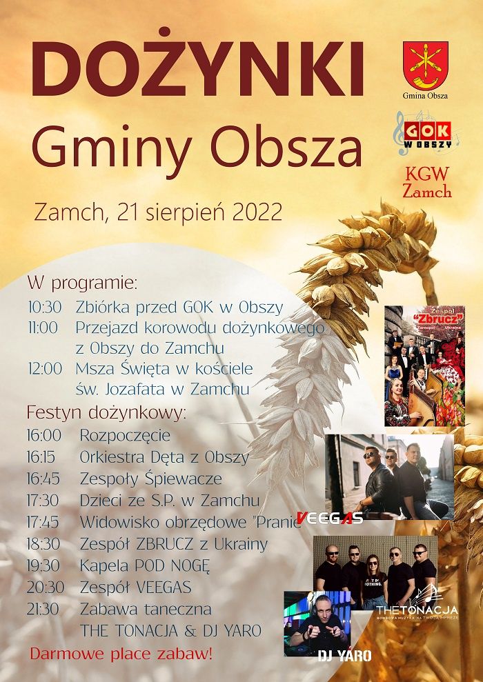 Dożynki Gminy Obsza w Zamchu 2022 - program