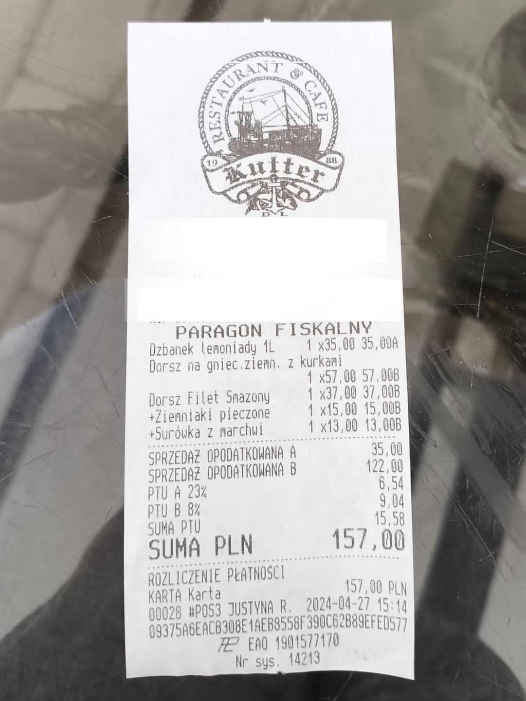 Paragon za obiad nad morzem - Pyszności