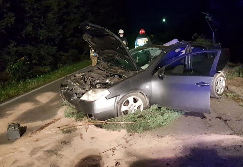 Tęgoborze. Groźby wypadek. Auto wylądowało na drzewie