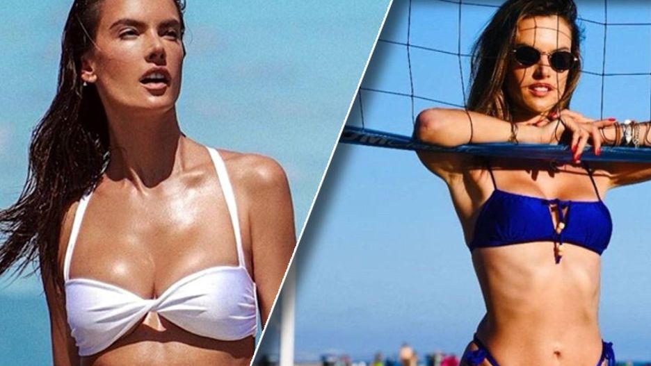 Alessandra Ambrosio w skąpym bikini. Ciężko pracuje, pozując na plaży