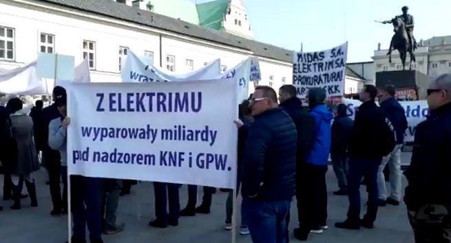 Manifestacja drobnych akcjonariuszy Elektrimu kontrolowanego przez Zygmunta Solorza